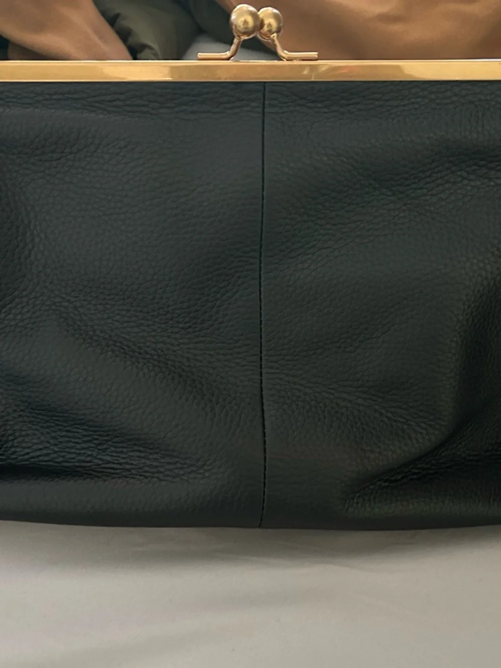 Classic Black Leather Frame-Top Tote with Gold Accent - Picture 1 of 5